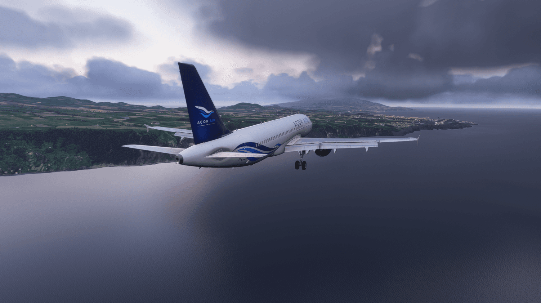 Airbus da Açor Air a sobrevoar a costa dos Açores